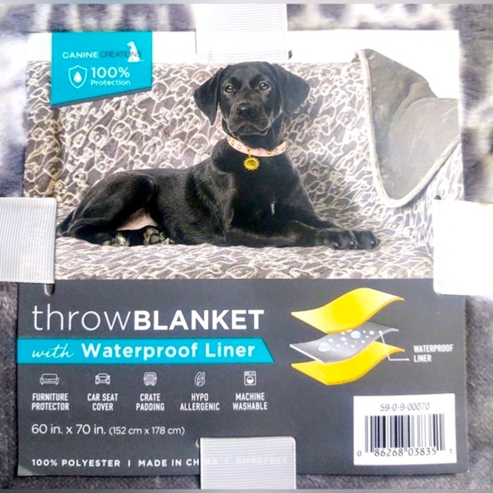 Canine Creations Throw Blanket With Waterproof Liner - White & Gray